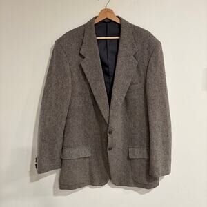 VTG Farah Mens 46L Wool Tweed Blazer Jacket Elbow Patch Classic Academia Grandpa